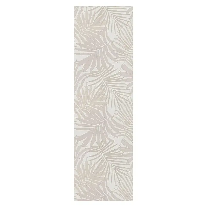 Alfombra de vinilo Tropikal - Crema, 200 x 60 cm, PVC - Un panel decorativo con un elegante estampado de hojas de palma en tonos neutros suaves, ideal para el diseño de interiores moderno.