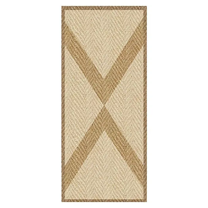 Alfombra de vinilo Carola - Natural, 110 x 48 cm, PVC - Primer plano de una alfombra con un patrón diagonal y un aspecto texturizado y natural para un ambiente acogedor.