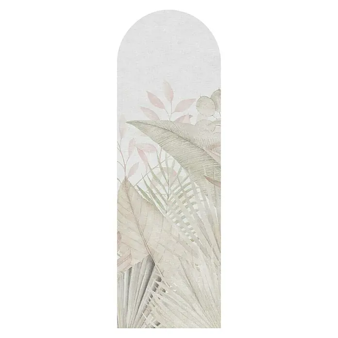 Vinilo de pared autoadhesivo Arco Tropic Calm - 65 x 200 cm, Gris, Plástico - La imagen muestra un panel decorativo con un elegante patrón floral, añadiendo un acento tranquilo y elegante a cualquier habitación.