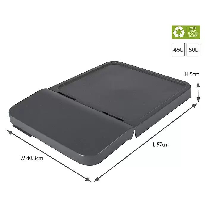 Sunware Sigma home Klappdeckel - L x B x H: 57 x 40,3 x 5 cm, Sigma home Mülltrennsystem 45l & 60l - Dunkelgrauer Mülleimerdeckel aus recyceltem Kunststoff, L 57cm, B 40.3cm, H 5cm. Passend für 45L/60L Behälter.