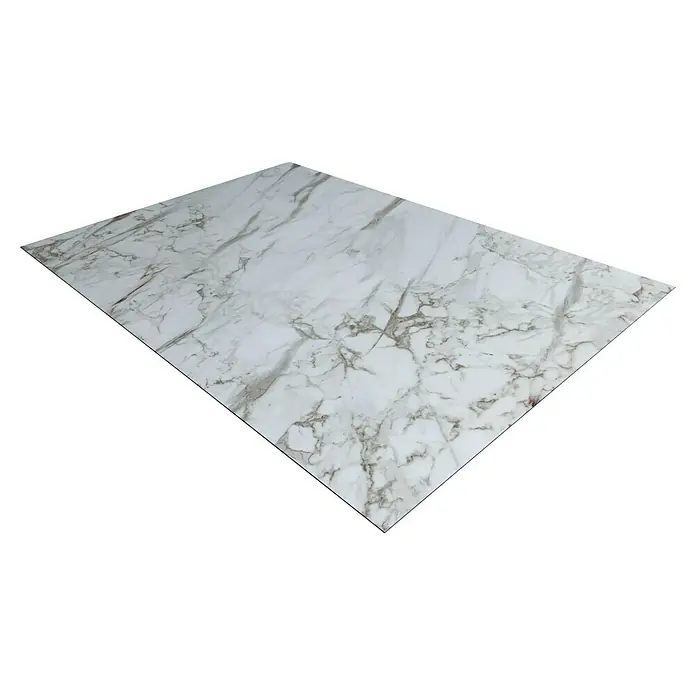 Panel de pared salpicadero de cocina Marble - L x An: 90 x 60 cm, Café - Una losa de mármol con tonos blancos y grises, ideal para diseño de interiores y superficies elegantes.