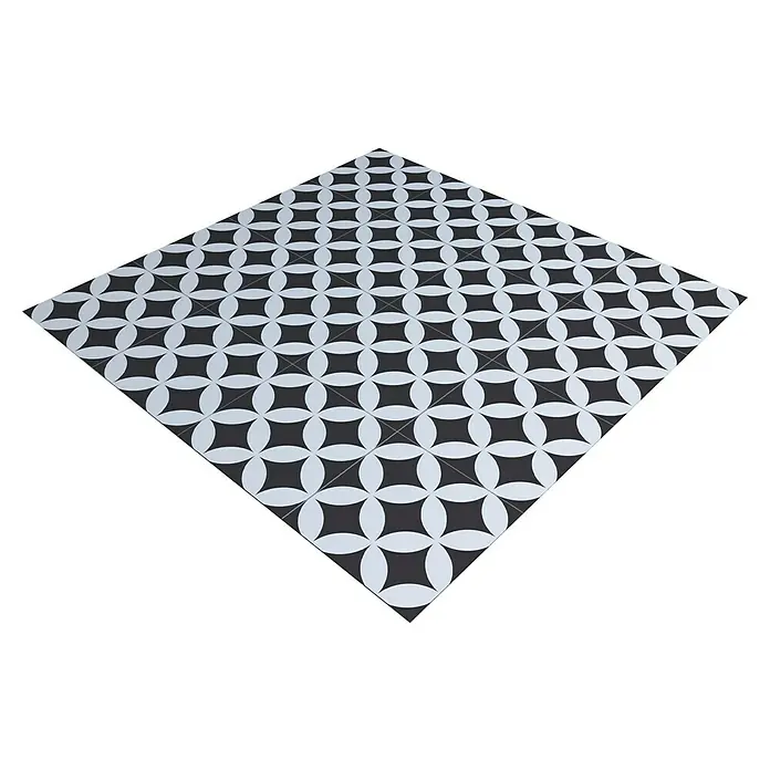 Panel de pared salpicadero de cocina Mosaic - L x An: 90 x 60 cm - Azulejos cuadrados con un elegante diseño de círculos en blanco y negro, ideales para interiores modernos.