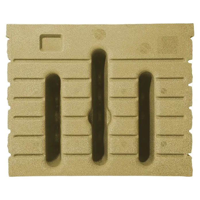 Garantia Exklusive Line Regenspeicher Rocky - 400 l, Sandsteinfarben - Nahaufnahme einer beigen Form mit Schlitzen zur Aufnahme von Gegenständen, ideal für die Organisation.