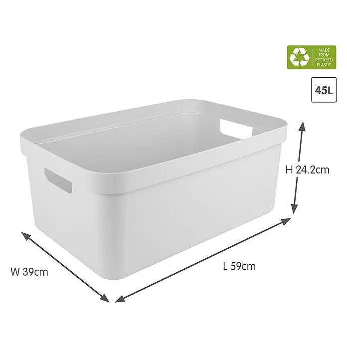 Sunware Aufbewahrungsbox Sigma Home - L x B x H: 59 x 39 x 24,2 cm, Kunststoff, Weiß - Weiße rechteckige 45L Aufbewahrungsbox mit Griffen, hergestellt aus recyceltem Kunststoff.