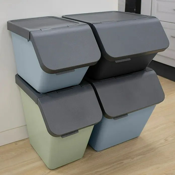 Sunware Mülltrennsystem Sigma Home - L x B x H: 49,3 x 27 x 44,8 cm, Kunststoff, Anthrazit - Stapelbare Aufbewahrungsboxen in verschiedenen Farben mit grauem Deckel, ideal für Küche oder Vorratskammer. Praktische und platzsparende Lösung.