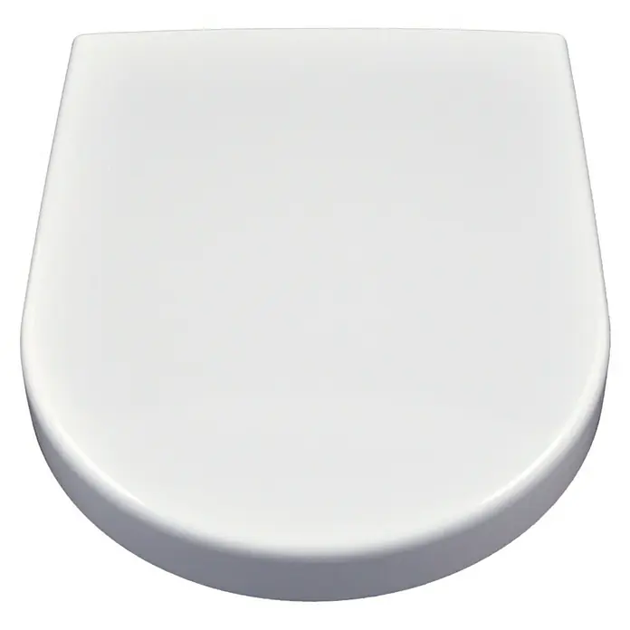 Villeroy & Boch Subway 2.0 Tapa de WC Subway 2.0 - Duroplast, Blanco, Con caída amortiguada - Primer plano de un asiento de inodoro blanco con bordes redondeados y un diseño simple y moderno sobre un fondo negro.