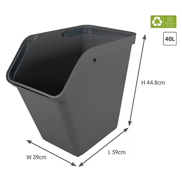 Sunware Mülltrennsystem Sigma Home - L x B x H: 49,3 x 27 x 44,8 cm, Kunststoff, Anthrazit - Dunkelgrauer 40L stapelbarer Recyclingbehälter aus recyceltem Kunststoff. H 44.8cm, B 39cm, L 59cm.