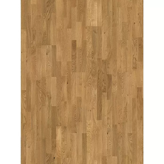 Parador Parkett Basic 11.5 - Eiche astig, Schiffsboden, 2.200 x 185 x 11,5 mm - Hellbrauner Eichenholzparkettboden mit natürlicher Maserung und Ästen, im Mehrstabmuster verlegt.