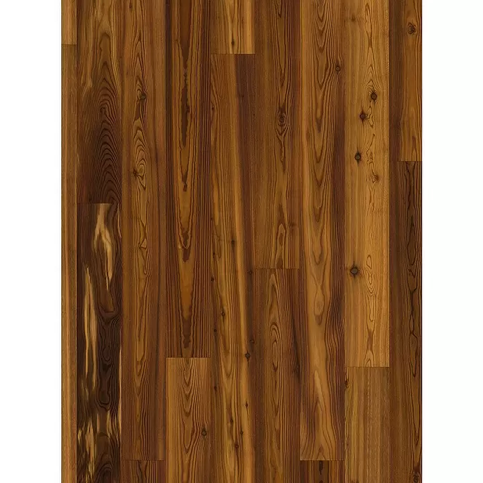 Parador Parkett Classic 3060 - Lärche kerngeräuchert Soft Struktur, Landhausdiele, 2.200 x 185 x 13 mm - Brauner Holzfußboden mit ausgeprägter Maserung und sichtbaren Ästen. Mehrere Dielen bilden eine natürliche Holzoberfläche.