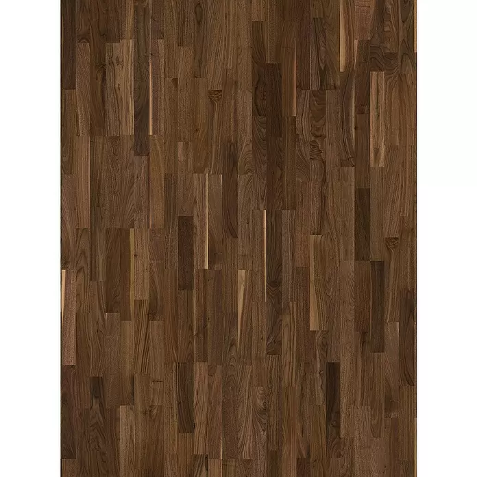Parador Parkett Classic 3060 - Natur Walnuss, Schiffsboden, 2.200 x 185 x 13 mm - Dunkelbrauner Nussbaum-Parkettboden mit einem Muster aus unterschiedlich langen Dielen.