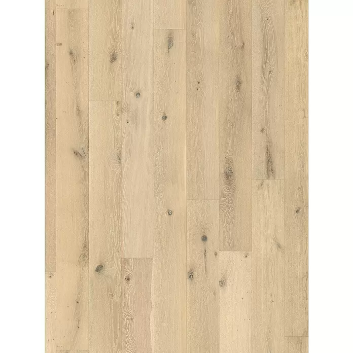 Parador Parkett Classic 3025 - Eiche gebürstet weiß, Landhausdiele, 2.200 x 185 x 13 mm - Helles Naturholzparkett mit sichtbarer Maserung und Ästen, im Dielenmuster.