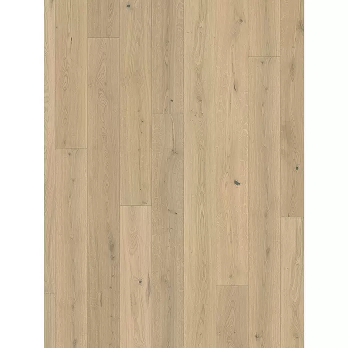 Parador Parkett Classic 3060 - Eiche Soave weiß weiß, Landhausdiele, 2.200 x 185 x 13 mm - Heller Eichenholzfußboden mit sichtbarer Maserung und vereinzelten Ästen.