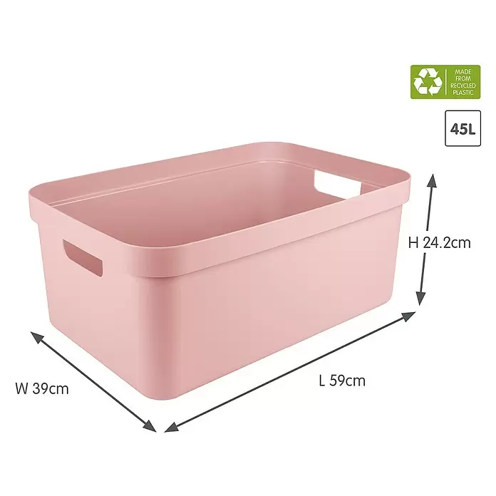 Sunware Sigma home Aufbewahrungsbox - L x B x H: 59 x 39 x 24,2 cm, Kunststoff, Rosa - Ein rosa rechteckiger Aufbewahrungsbehälter aus recyceltem Kunststoff, mit Griffen und 45L Fassungsvermögen. Maße: 59x39x24.2cm.