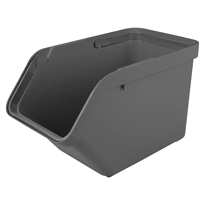 Sunware Sigma home Mülltrennsystem - 30 l, L x B x H: 49,3 x 27 x 29,8 cm, Anthrazit, Kunststoff - Dunkelgrauer stapelbarer Kunststoff-Lagerbehälter mit offener Vorderseite.