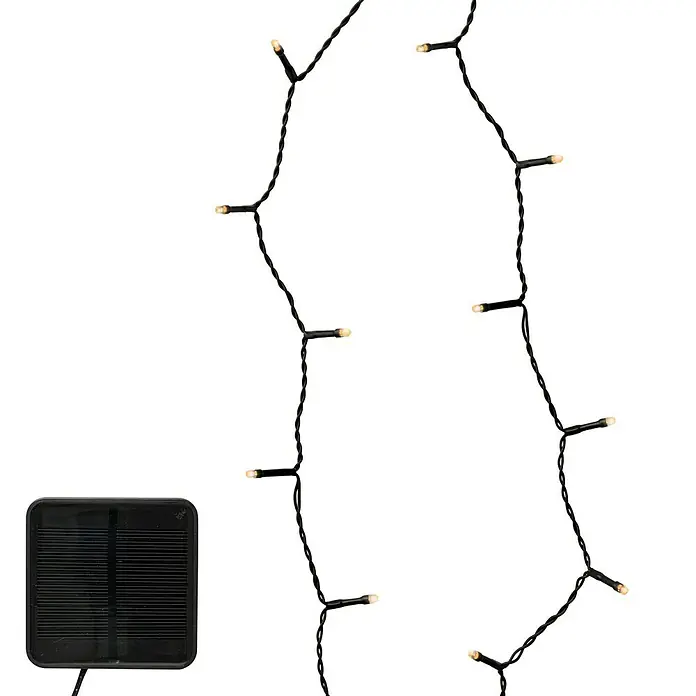 Guirnalda navideña Solar Basic 8F - Negro, 9 m, Número de bombillas: 120 ud., Blanco cálido - Guirnalda de luces solares con LED blanco cálido y cable negro para uso exterior.