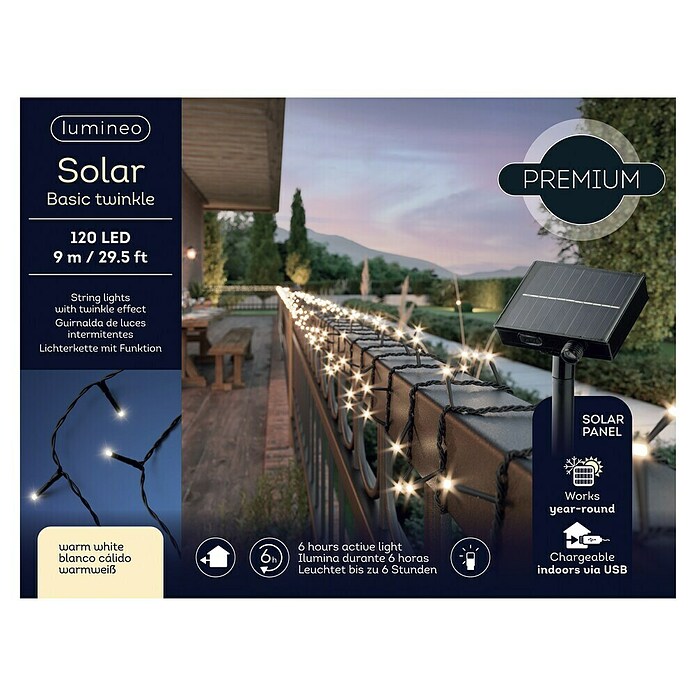 Guirnalda luminosa solar (Para exterior, 3 m, Blanco cálido, 120 ud.) | BAUHAUS