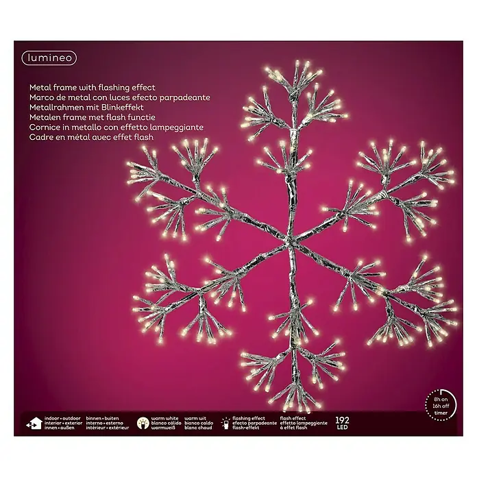 Figura decorativa LED copo de nieve - Para exterior, Metal, Altura: 48 cm - Copo de nieve plateado con iluminación LED y efecto flash, ideal para la decoración festiva interior y exterior.