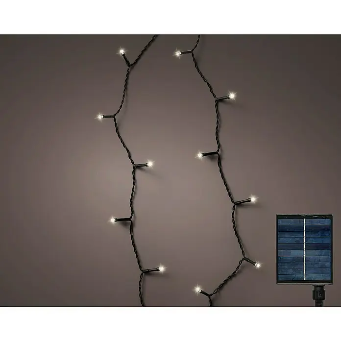 Guirnalda navideña Solar Basic 8F - Negro, 27 m, Número de bombillas: 360 ud., Blanco cálido - Guirnalda de luces solares con LEDs blancos cálidos para iluminación exterior ambiental.\n