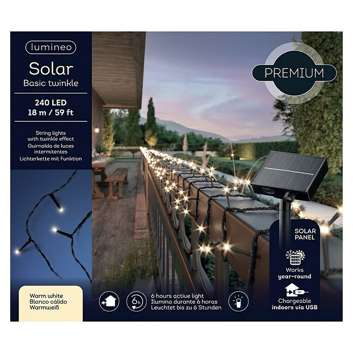 Guirnalda luminosa solar Basic (Para exterior, 18 m, Blanco cálido) | BAUHAUS