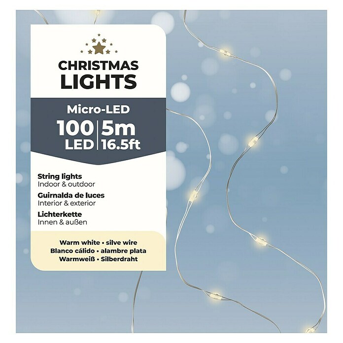 Guirnalda luminosa LED Budget (Para exterior, Blanco cálido, 100 ud., 5 m) | BAUHAUS