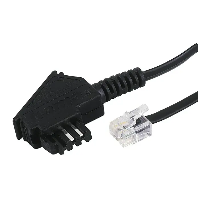Hama Telefonkabel - 6 m, TAE-F-Stecker, Modular-Kupplung-6p4c - Ein schwarzes Telefonkabel mit zwei verschiedenen Steckertypen, für Telefonverbindungen im Haus oder Büro.