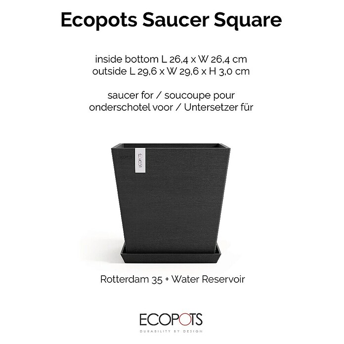 Ecopots Rotterdam Kasten-Untersetzer (29,6 x 29,6 x 3 cm, Kunststoff, Dunkelgrau) | BAUHAUS