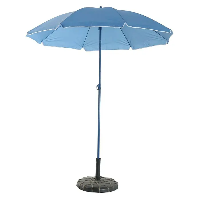 Sunfun Strandschirm - Blau, Durchmesser Bespannung: 180 cm - Blauer Sonnenschirm mit weißer Bordüre und robustem Ständer für den Garten oder die Terrasse. Perfekt für sonnige Tage im Freien.