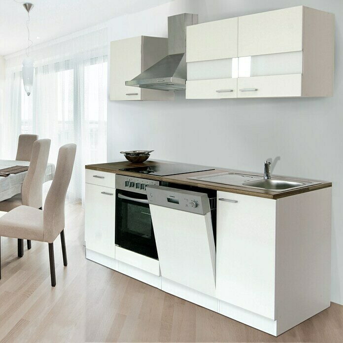 Respekta Composición de cocina (Ancho: 220 cm, Con dispositivos eléctricos, Blanco)