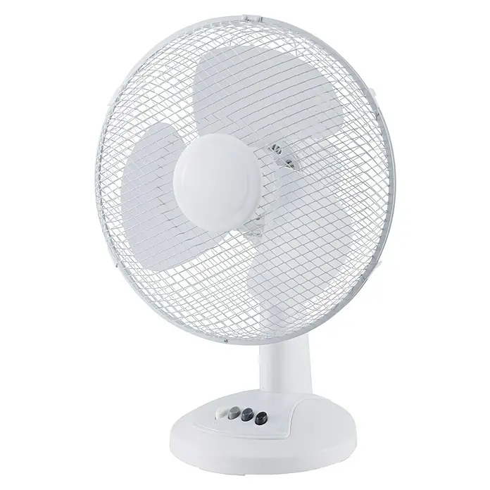Voltomat Ventilador de sobremesa Hawai - Blanco, 30 cm - Un ventilador de mesa blanco con una rejilla de seguridad y múltiples niveles de velocidad para un confort fresco en verano.
