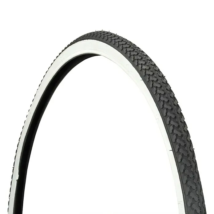 Fischer Fahrradreifen - Pannensicher, Schwarz/Weiß, Geeignet für: Straße, 28 ", 1,625 " - Abgebildet ist ein Fahrradreifen mit weißer Seitenwand und schwarzem Profil, ideal für verschiedene Untergründe und Fahrstile.