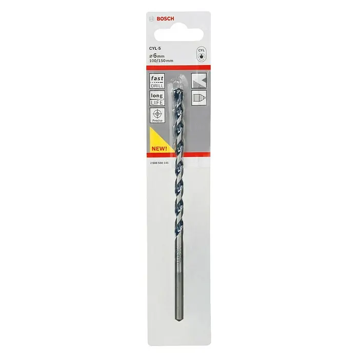 Bosch Beton- & Steinbohrer CYL-5 - Durchmesser Bohrer: 6 mm, Arbeitslänge: 100 mm - Aufnahme einer Bosch CYL-5 6-mm-Bohrmaschine, ideal zum schnellen und präzisen Bohren mit langer Lebensdauer.