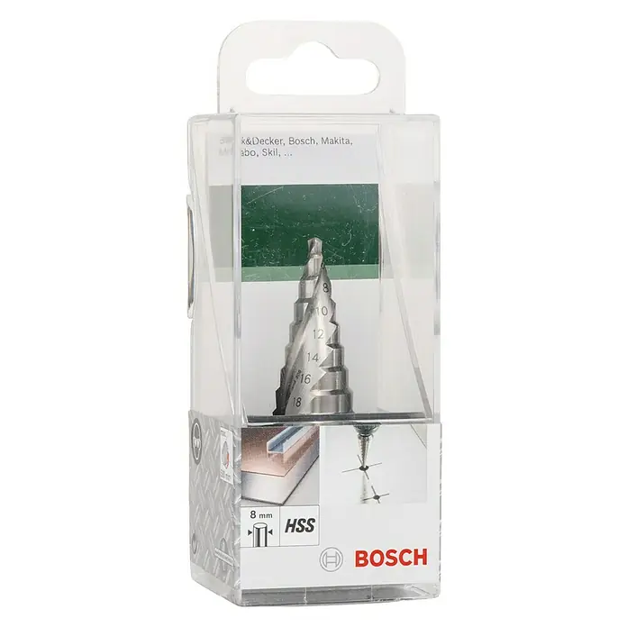 Bosch Metallbohrer - 1 Stk., Durchmesser Bohrer: 20 mm - Eine Bosch Stufenbohrer in der Verpackung, geeignet für verschiedene Materialien. Ideal für präzise Bohrungen mit abgestuften Größen.