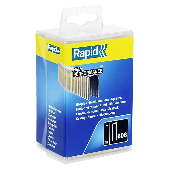 Rapid Schmalrückenklammer Typ 606 - 18 mm, Rückenbreite: 6 mm, 3.600 Stk. - Verpackung Rapid High Performance Heftklammern, Typ 606 für zuverlässiges Heften im Büro oder Zuhause.