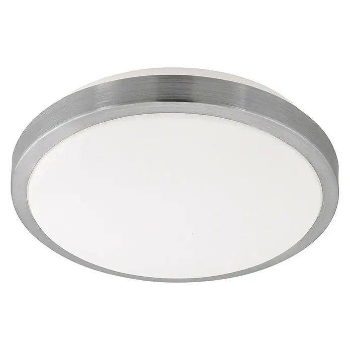 Eglo LED-Wand- & Deckenleuchte Competa 1 - 22 W, Weiß/Silber, 325 mm - Nahaufnahme einer runden Deckenleuchte mit silbernem Rahmen und weißem Diffusor, ideal für moderne Innenräume.