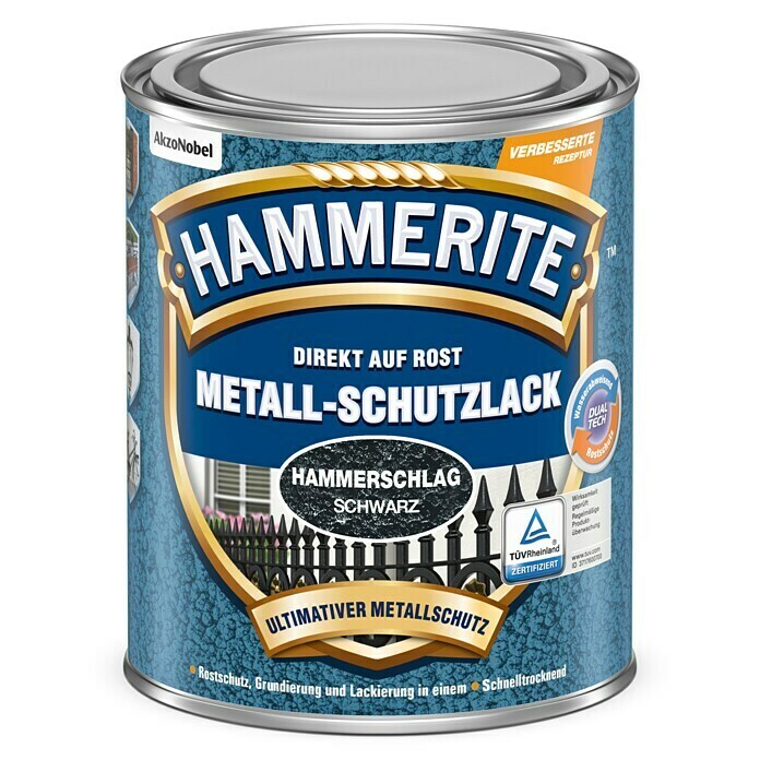 Hammerite Metall-Schutzlack Hammerschlag (Schwarz, 2,5 l, Glänzend, Lösemittelhaltig)