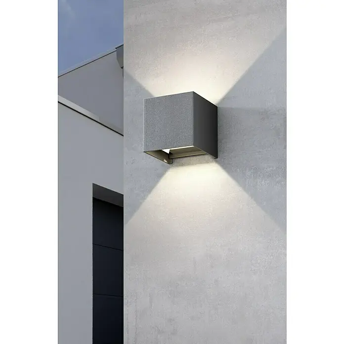 Starlux LED-Außenwandleuchte Umea - 8 W, 10 x 10 x 10 cm, Anthrazit, IP54 - Moderne graue Würfel-Wandleuchte erhellt die Fassade mit hellem Licht nach oben und unten und sorgt für ein stilvolles Ambiente im Außenbereich.
