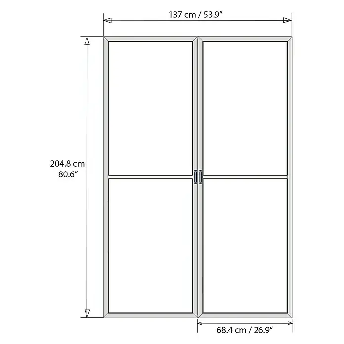 Palram – Canopia Porche acristalado San Remo - An x Pr x Al: 4,25 x 3 x 3,1 m, Gris antracita - Representación esquemática de una puerta de patio doble, que mide 137 cm de ancho y 204,8 cm de alto.
