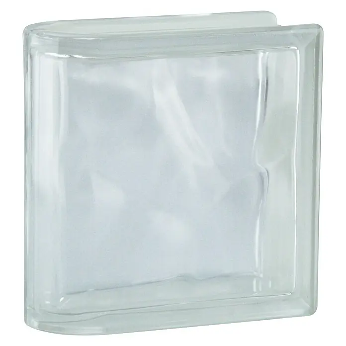 Fuchs Design Glasbaustein - Klar, Wolke, 19 x 19 x 8 cm, Endstein - Nahaufnahme eines einzelnen, klaren Glasbausteins.