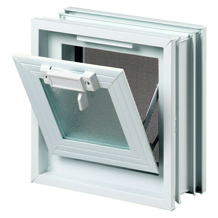 Fuchs Design Glasbaustein-Lüftungsfenster mit Fliegengitter (Passend für: Glasbausteine 19 x 19 cm, Kunststoffdoppelverglasung)