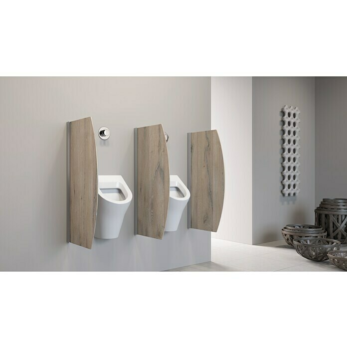 GEO Urinal-Trennwand Radius 10 (50 x 90 cm, Aluminium-Verbundplatte mit Polyethylen-Kern, Dekor: Eiche gekalkt)