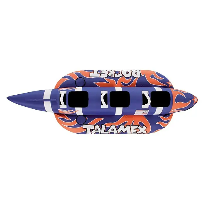 Talamex Funtube Rocket - Länge: 302 cm, Geeignet für: 3 Personen, Schnellbefestigung - Aufblasbarer Talamax Rocket für 4 Personen, blau und orange, ideal für Wassersport und Spaß im Sommer.