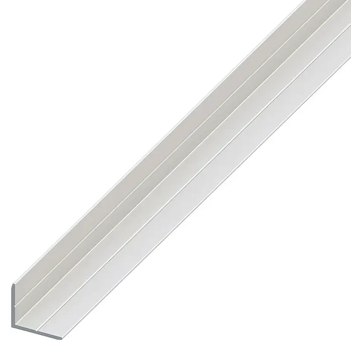 Winkelprofil - 1.000 x 13 x 10 mm, Aluminium, Silber - Nahaufnahme einer L-förmigen Aluminium-Kantenschutzleiste, ideal für den Schutz von Kanten und Ecken vor Beschädigungen.