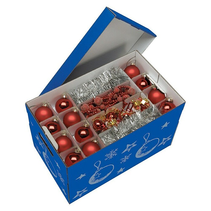 Nips Aufbewahrungsbox (46,5 x 27,5 x 29,5 cm, Geeignet für: Christbaumschmuck, Wellkarton, Blau/Silber)