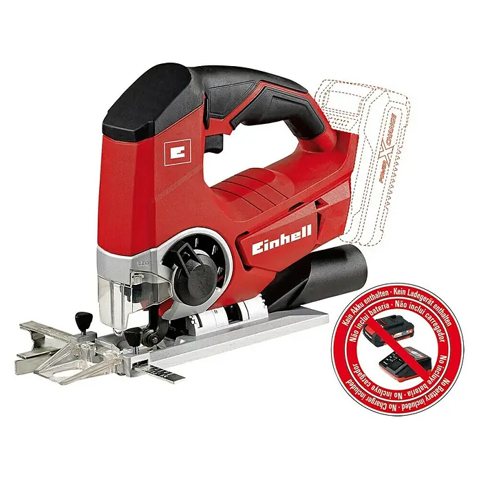 Einhell PXC 18V Sierra de calar a batería con acción pendular TE-JS 18 Li - Solo - 18 V, Sin batería, 0 /min - 2.400 /min - Sierra de calar inalámbrica Einhell roja y negra con luz LED y accesorios para cortes precisos, perfecta para proyectos de bricolaje.
