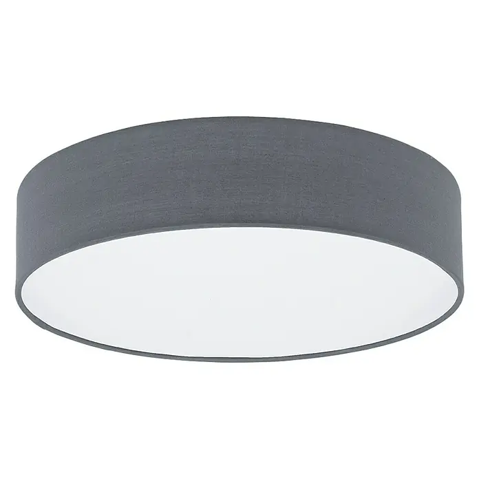 Eglo Deckenleuchte rund Revilla 1 - 40 W, Ø x H: 380 mm x 11 cm, Grau, Weiß, E27 - Eine moderne, runde Deckenleuchte mit einem grauen Lampenschirm und einer weißen Innenseite für eine angenehme Beleuchtung.