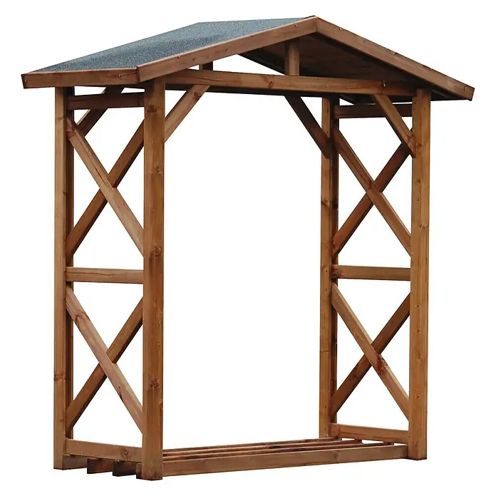 Kaminholzregal - 180 x 80 x 212 cm, Holz, Teak - Holzunterstand mit Dach für den Garten.