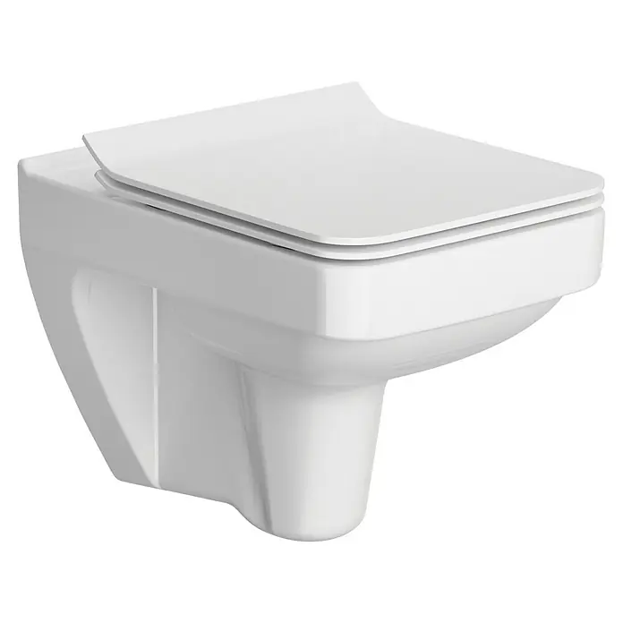 Camargue New York WC-Sitz - Duroplast, Weiß, Mit Absenkautomatik - Ein schlichtes, weißes Hänge-WC mit einem quadratischen Sitz, das modernes Design und Funktionalität vereint. Ideal für jedes moderne Badezimmer.
