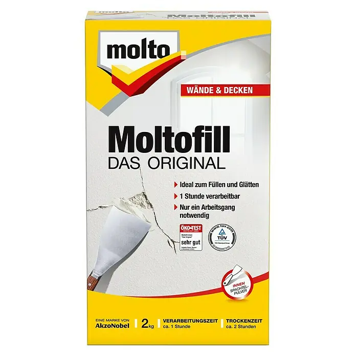 Molto Spachtelpulver Moltofill Das Original - Weiß, 2 kg - Moltofill "Das Original" Füllspachtelmasse im 2kg-Beutel, ideal für Wände und Decken. Einfache Anwendung, schnell trocknend.