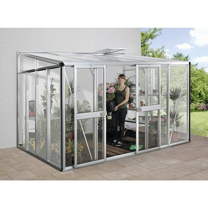 Vitavia Gewächshaus (2,66 x 3,34 x 2,39 m, Farbe: Aluminium, Einscheibensicherheitsglas (ESG))