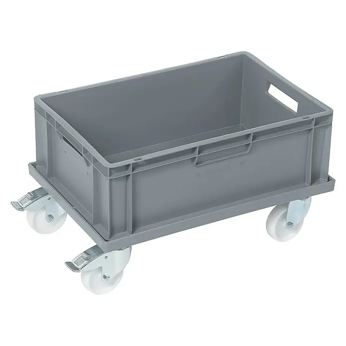BAUHAUS Transportroller für Euroboxen - L x B x H: 62 cm x 42 cm x 16 mm, Traglast: 250 kg, Kunststoff - Graue Kunststoffbox auf Rollen mit Griffen, ideal für Lagerung und Transport. Robust und vielseitig einsetzbar.